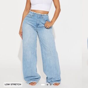 Cut Off Waistband Baggy Jeans - Medium Wash